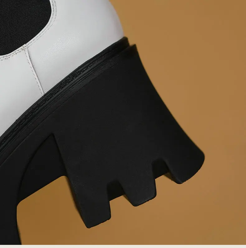 

Spring Autumn Leather Women Boots Fashion Platform Square Toe Ankle Boots Thick High Heel Chelsea Boots Slip On Winter Shoes