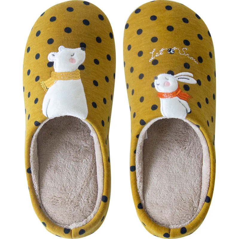 503w Rabbit yellow Домашние теплые женские тапочки; милые домашние тапочки с мехом лисы и единорога; Сезон Зима; домашние тапочки из хлопка с эффектом памяти на нескользящей подошве для девочек и женщин - Цвет: 503w Rabbit yellow