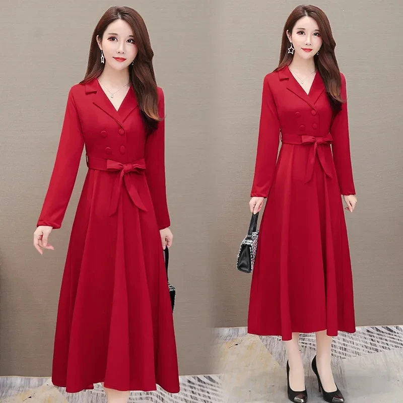 

С длинным рукавом и поясом размера плюс платье миди офисные женские туфли откладным воротником для девочек детское платье А-силуэт платья к...