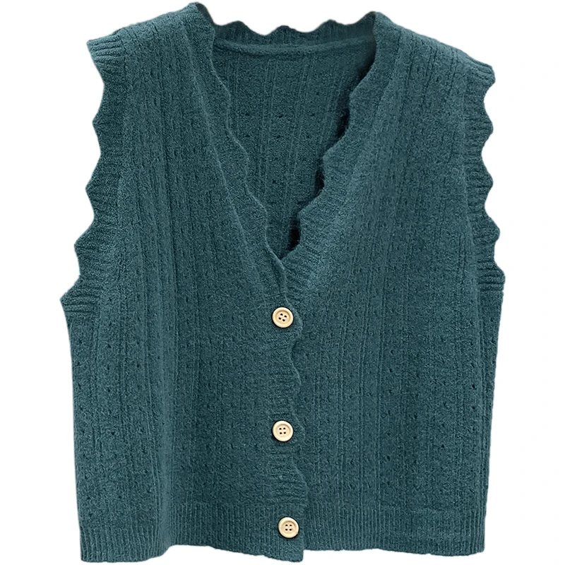 

single breasted knitted cardigan vest female early spring autumn new Korean style vintage sweater vest and vest clip