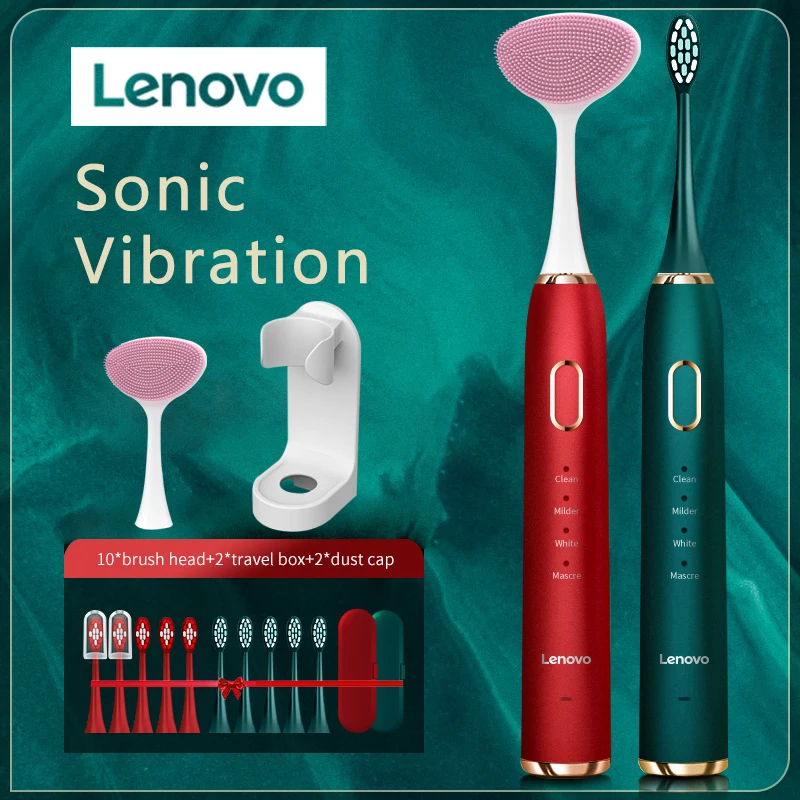 

Электрическая звуковая зубная щетка Lenovo B002-Защита зубов, водонепроницаемость IPX7, USB зарядка, удаление зубных насадок, для взрослых