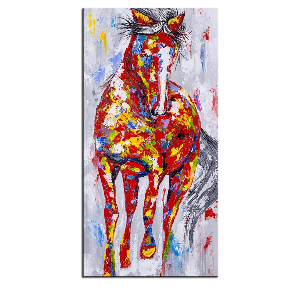 

Wholesale Larger Original Running Horse Oil Paintings Wall Art Colorful Animal Posters Wall Picture For Living Room Home Decor