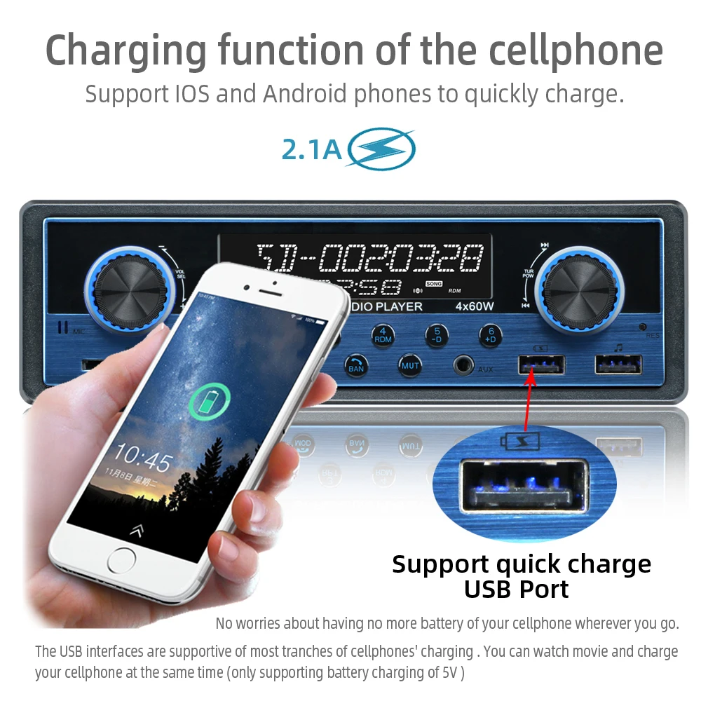 автомагнитола с двумя usb-портами RDS AM FM Bluetooth авто магнитола 1 din Aux стерео аудио