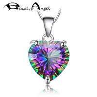 black angel 925 sterling silver rainbow mystic topaz gemstone heart shaped pendant necklace for women wedding fashion jewelry