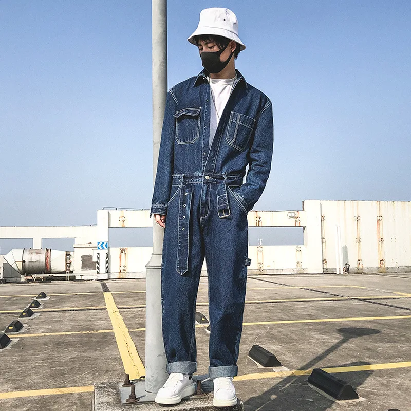 Firmranch Men/Women Vintage Dad Jumpsuit Jeans Pants&Jackets Ins American Casual Straight Long Denim Coverall Siamese Trousers