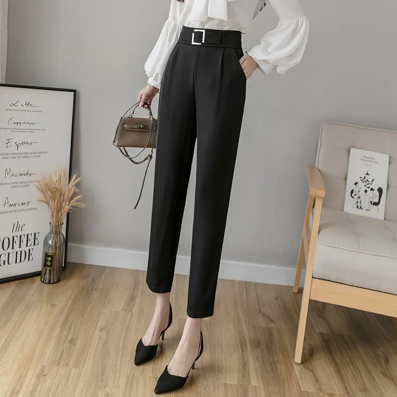 

Casual Suit Pants Women's Spring/Summer 2021 New High Waist Show Thin Black Pants Straight Cropped Tappered Harem Pants