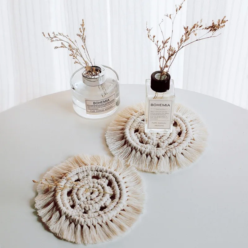Macrame Cup Pad Bohemia Table Placemat For Kitchen Decoration Home Decor Handmade Cotton Braid Insulation Mats | Дом и сад
