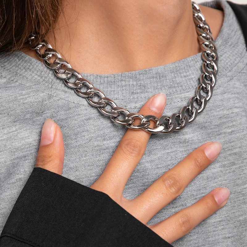 

12MM Stainless Steel Figaro Curb Cuban Link Chain Necklace Men Women Clavicle Hip Hop Retro Cross Gifts Silver Jewelry Choker