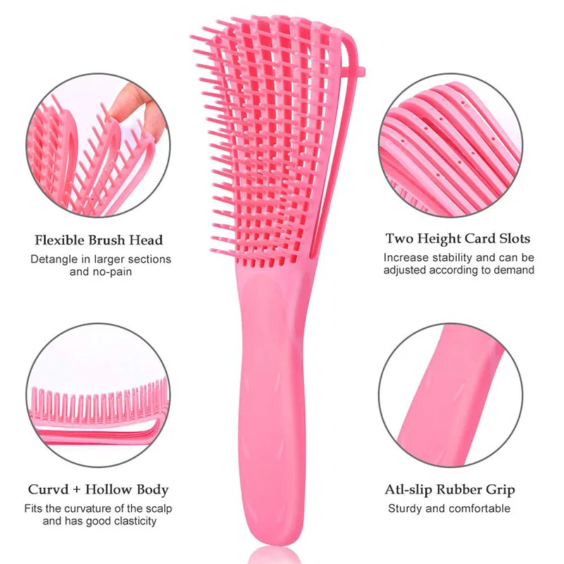 

2 Pcs Detangling Brush for Curly Hair, Hair-Detangler for Textured 3A to 4C Kinky Wavy/Curly/Wet/Dry/Oil Hair-Pink