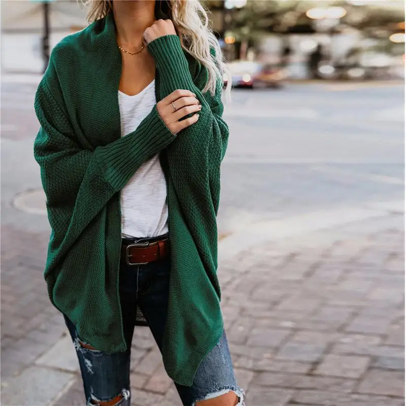 green Sweater Coat Luzuzi осень зима рукав летучая мышь трикотажный кардиган женский большой размер вязаный женский свитер-кардиган элегантный джемпер пальто - Цвет: green Sweater Coat