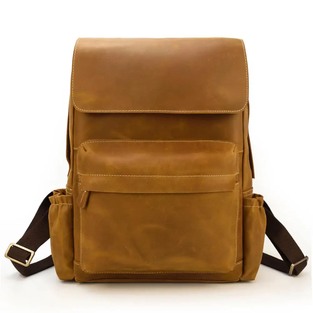 brown2 Винтажный кожаный мужской рюкзак crazy horse, многофункциональный, 15,6 дюймов, для ноутбука, большой емкости, рюкзак для путешествий, мужской рюкзак из воловьей кожи - Цвет: brown2
