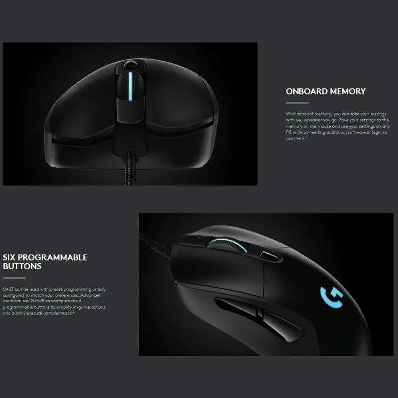 Logitech G403 Проводная игровая мышь USB RGB Подсветка 12000 Точек на дюйм 6 кнопок Высокая точность программируемый геймерская мышь, клавиатура для PUBG портативных ПК