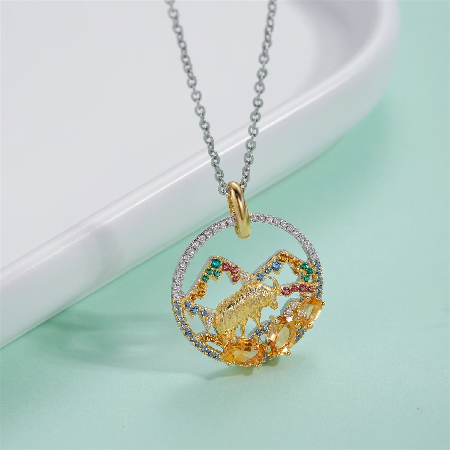 GEM&#39S BEAUTY 925 Sterling Silver 18K Gold Filling Goat Necklace Natural Citrine Handmade For Women Romantic Gift | Украшения и