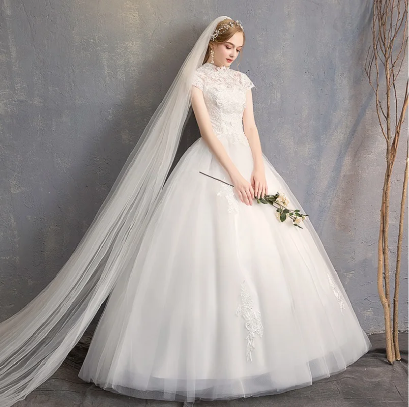 Vestido de Casamento Nupcial de Luxo Rendas até Vestidos de Casamento sem Mangas Tamanho Grande Alta Pescoço Cerimônia 5 até vestidos de casamento sem mangas plus