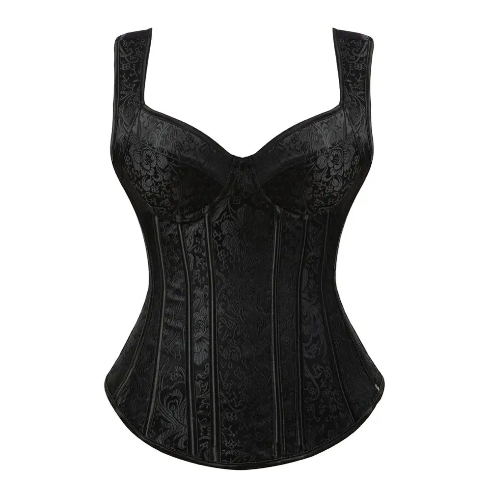 

Corsets Bustiers Steampunk Straps Jacquard Weave Halter Corsetto Floral Boned Push Up Shapewear Zip Evening Party Festival Rave