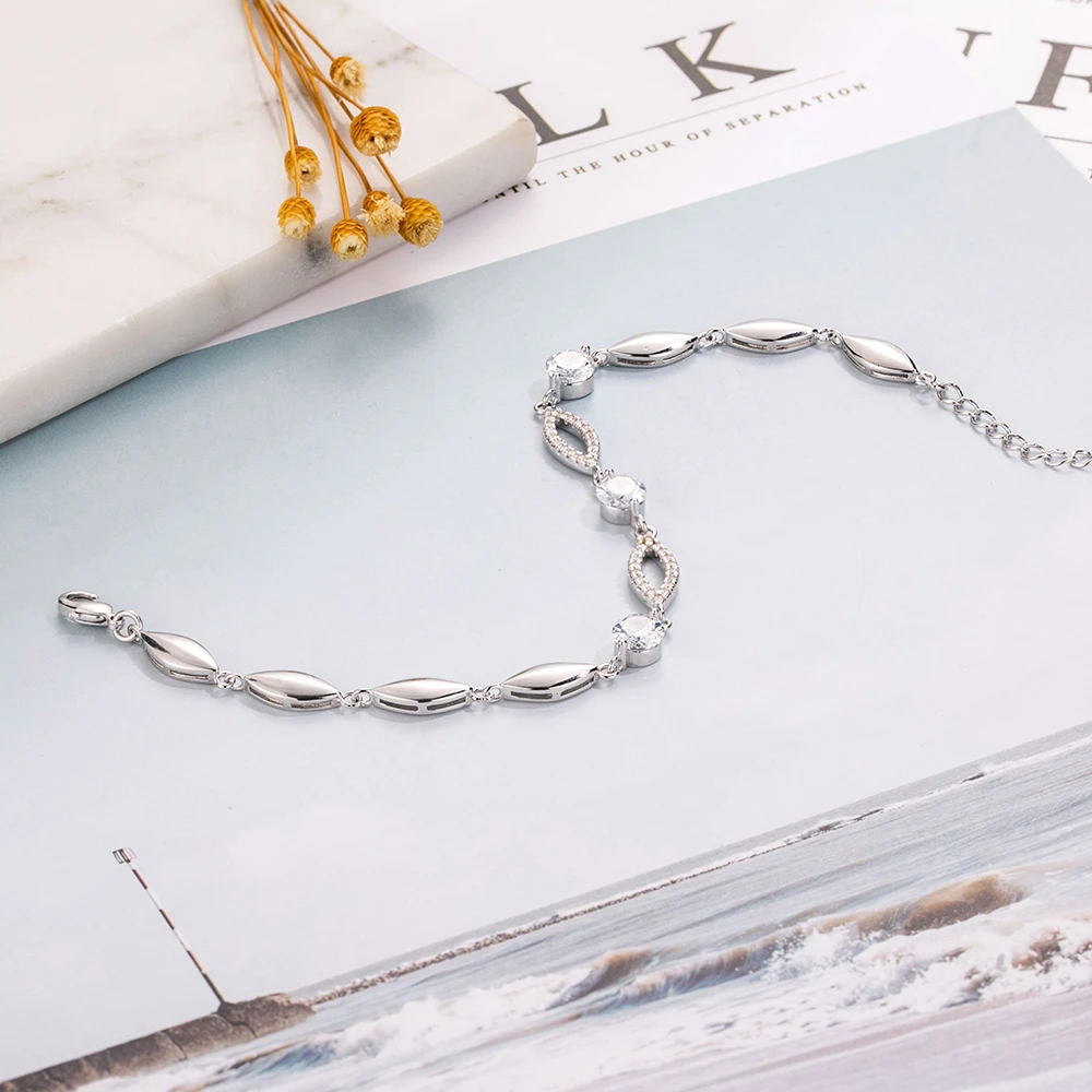 Женский браслет из серебра 925 пробы с имитацией бриллиантов|Гибкие и жесткие