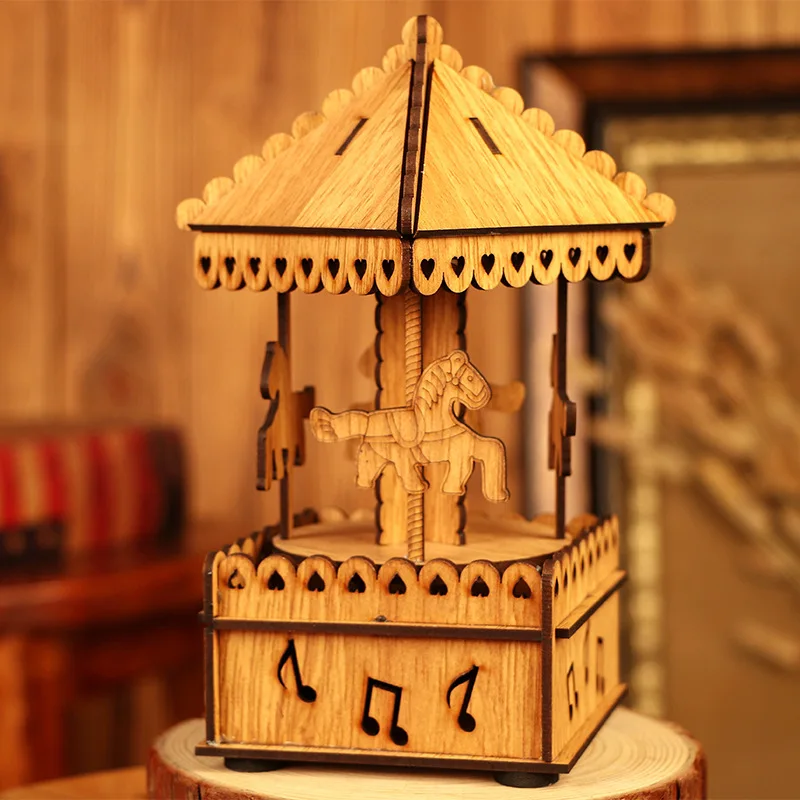 Деревянный карусельная лошадка музыкальная шкатулка Рождество Свадьба День