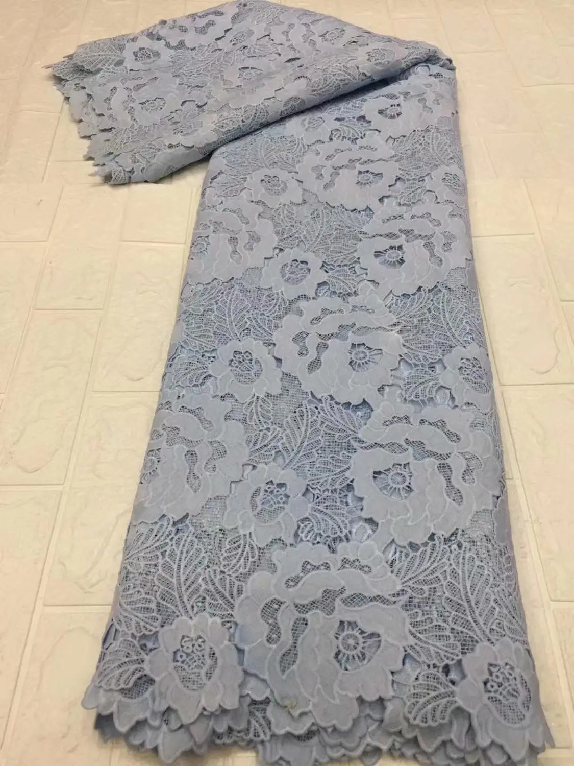 

High Quality Sky Blue Guipure Cord Lace American African Asoebi Fabric For Bridal Dress Sewing
