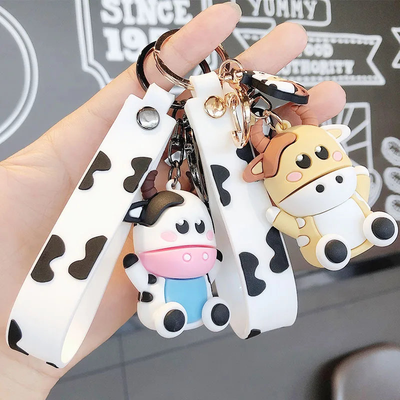 

Cow Keychain Toys For Kids Animal Woman Backpack Jewelry Strap Cartoon Silicone Key Ring Bag Cute Pendant