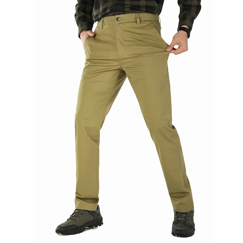 

men's casual pants fitness straight cotton cargo long trousers plus size 2019 spring elastic khakis navy young business slacks