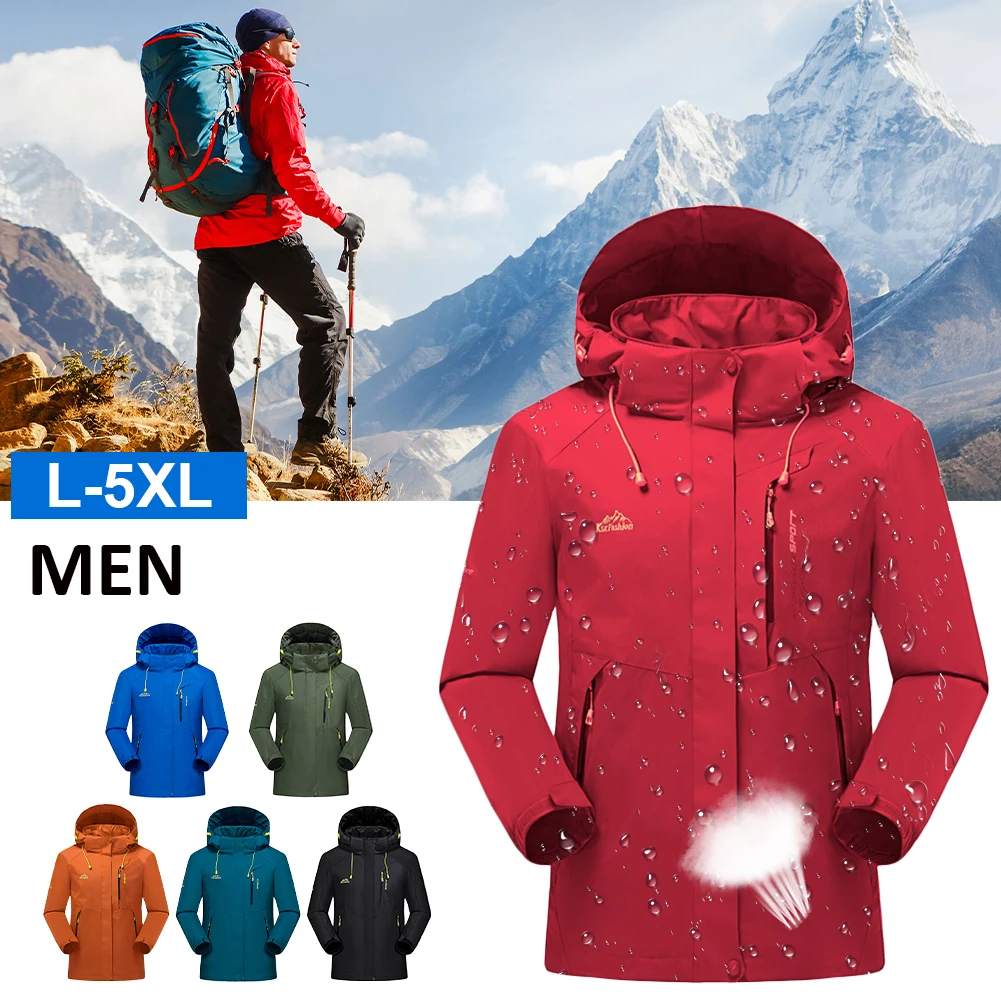 

Camping Hiking Jacket Men Outdoor Sports Hooded Windbreaker Zipper Waterproof Windproof Backpacking Trekking Skiing Rain Coat