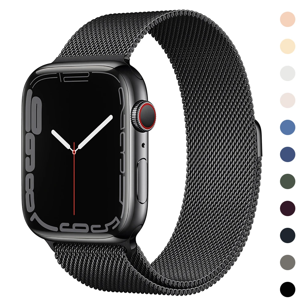 

Ремешок «Миланская петля» из нержавеющей стали-черный ремешок для Apple Watch Series 7 41 мм 45 мм 6 5 4 3 SE 44 мм 42 мм 40 мм 38 мм