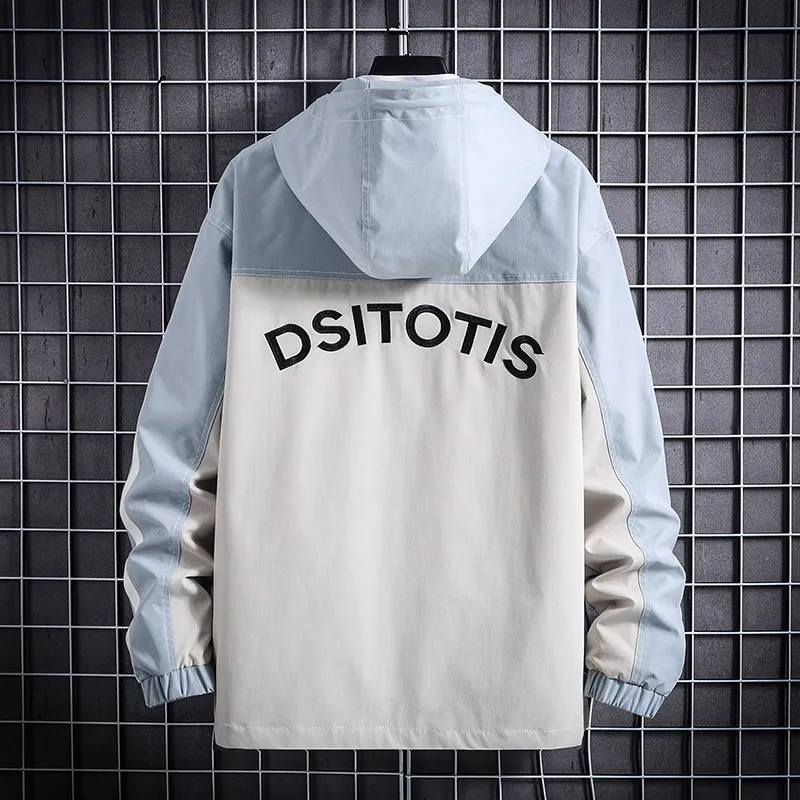 

Men Korean Fashions Jackets 2020 Autumn Mens Japanese Streetwear Color Block Windbreaker Harajuku black Coats Plus Size M-3XL