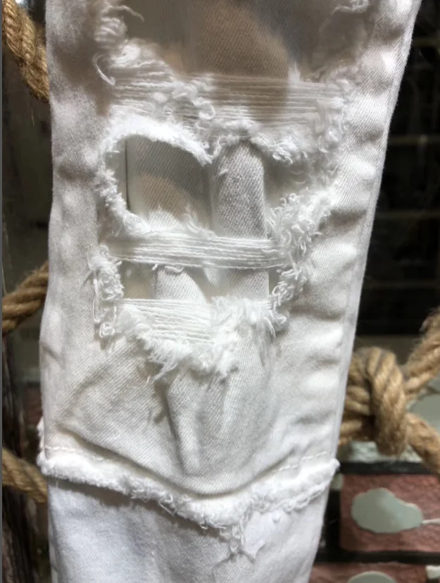 

CODE 57 Men's white ripped jeans trendy stretch slim casual trousers men's clothing