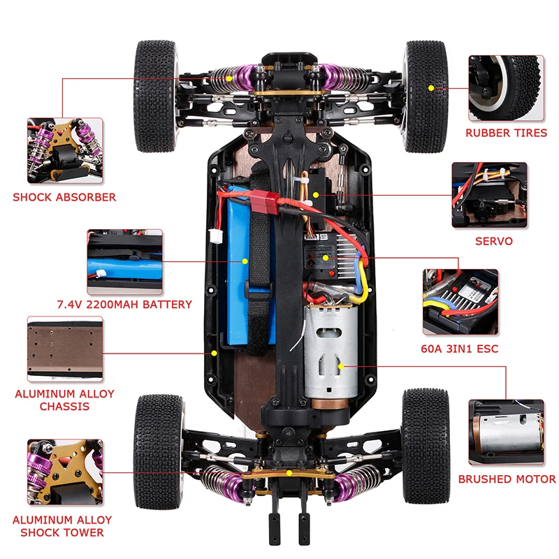 Гоночный автомобиль WLtoys 124018 124019 1/12 2 4G 60 км/ч 4WD высокоскоростной для бездорожья