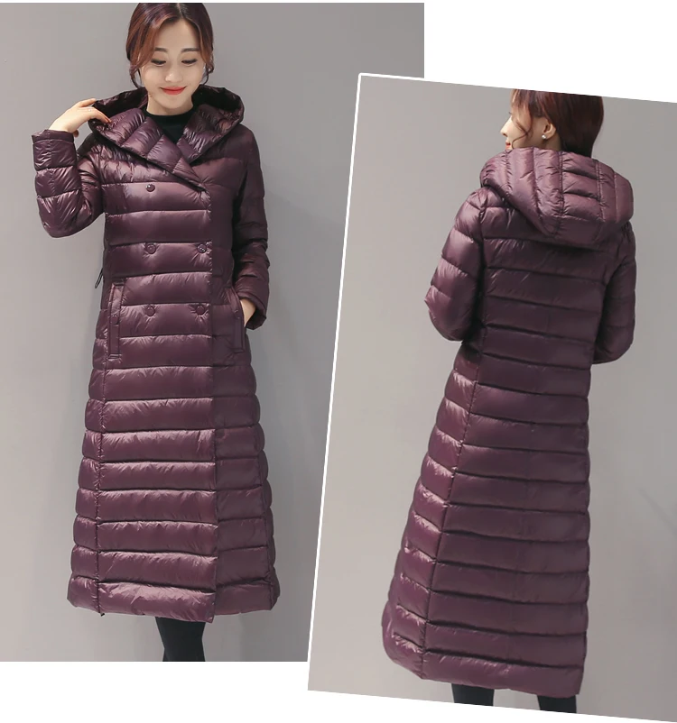 Куртка женская осень-зима Новинка длинное тонкое с подкладкой капюшоном поясом