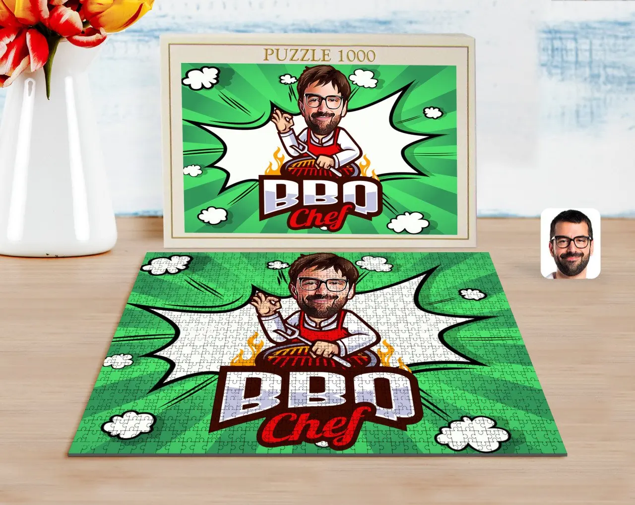 

Personalized Men 'S Bbq Chef Caricature of 1000 Piece Professional Puzzle-1