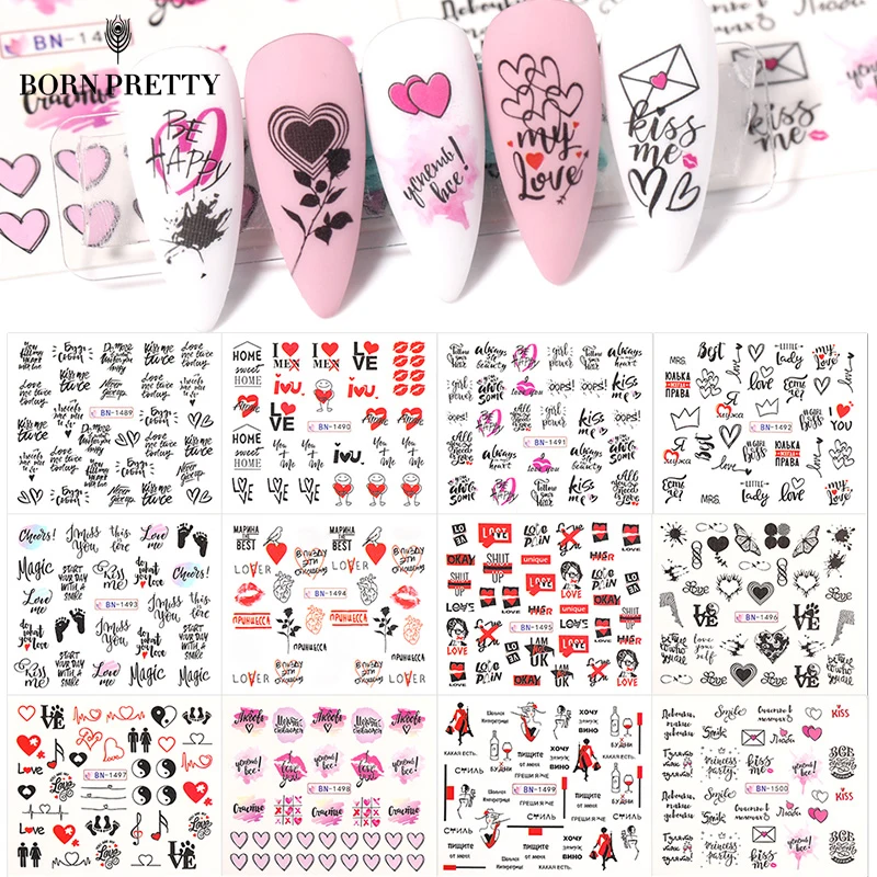 

Valentines Heart Letter Flower Nail Stickers Sliders For Nails Water Decals Sticker Tips Manicure Nail Art Decoration