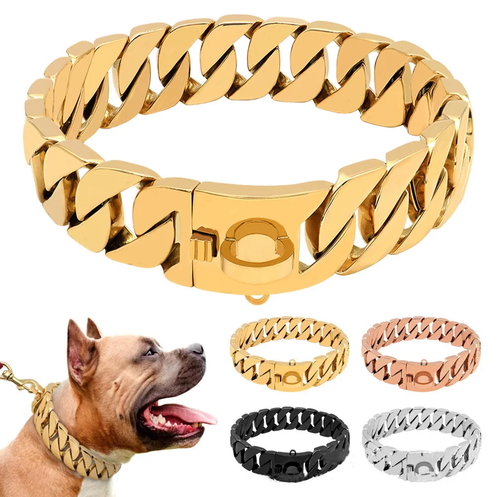 

32MM Strong Cut Curb Cuban Link Dog Chain 316L Stainless Steel Gold Tone Cast Dogs Chains Pet Collar Choker Wholesale Necklace