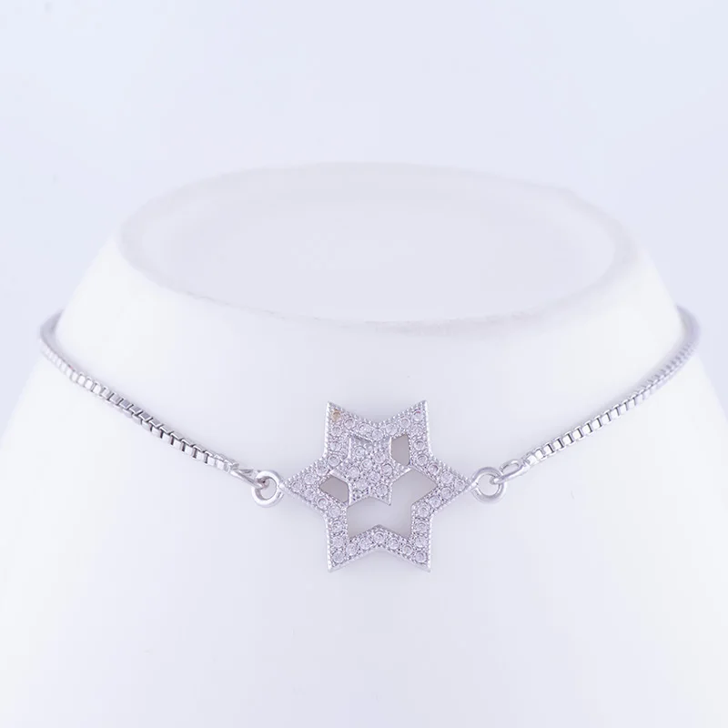 White Gold DIY ремесло ювелирные изделия браслеты с подвесками микро проложить Циркон звезда браслеты со звездой Давида для женщин девушек Регулируемая цепочка иудаизм браслеты - Окраска металла: White Gold