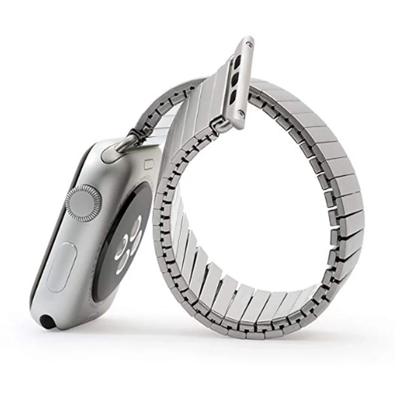 

Metal rubber band for apple watch 6 5 4 se band 40mm 44mm for iwatch series 3 2 38mm 42mm Elastic metal precious steel rigid