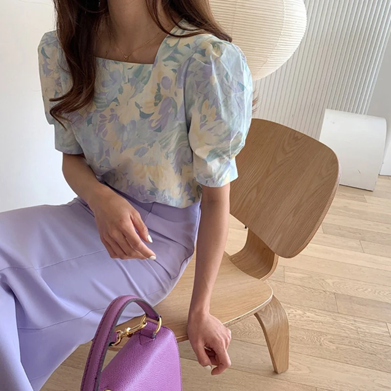 Корейская летняя рубашка в стиле ретро с пышными рукавами милый Молодежный