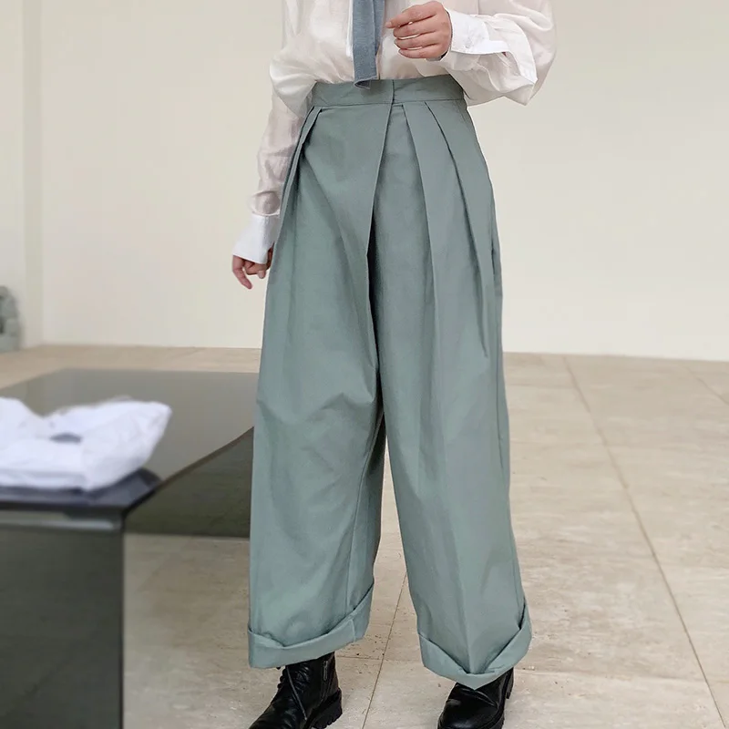 Женские винтажные прямые брюки серые зеленые повседневные широкие уличная мода