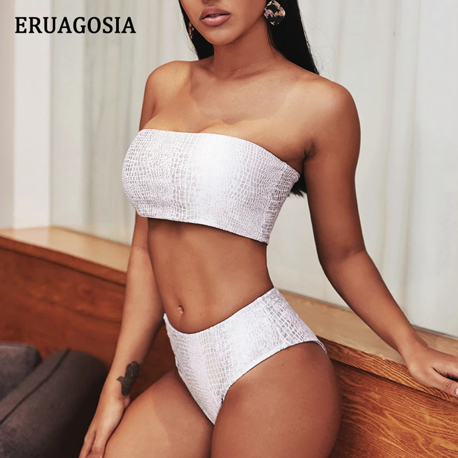 

Соблазнительный комплект бикини, Бандажное бикини с эффектом пуш-ап, 2020 мягкий бюстгальтер, однотонный купальник с высокой талией, женский ...