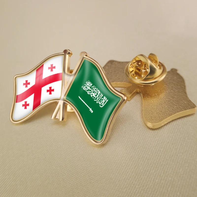 

Georgia and Saudi Arabia Crossed Double Friendship Flags Lapel Pins Brooch Badges