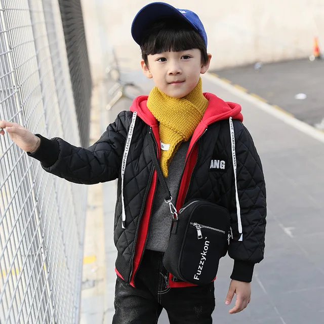 

Rlyaeiz 2019 New Short Winter Jackets for Boys Coats Autumn Casual Boys Cotton Padded Hooded Parka Thick Warm Outwear Age 5-15Y