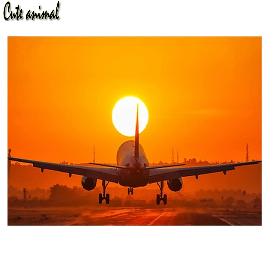 Самолет восход пейзаж Алмазная вышивка 5d полная дрель квадратная картина Стразы