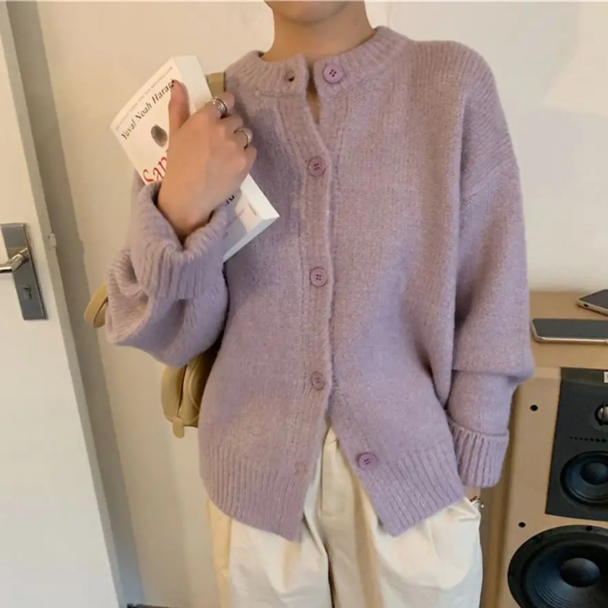 

HziriP 4 Colors Retro Women Sweaters Cardigans Warm 2021 Casual New Arrival Solid Knitwear Loose Coat Chic Autumn Knitted Tops