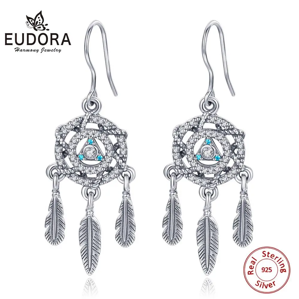 Уникальные серьги EUDORA в виде реальной планки серебряные Ловец снов и глаза Бога