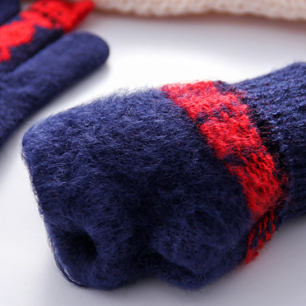 Теплые зимние вязаные перчатки с закрытыми пальцами варежки женские милые