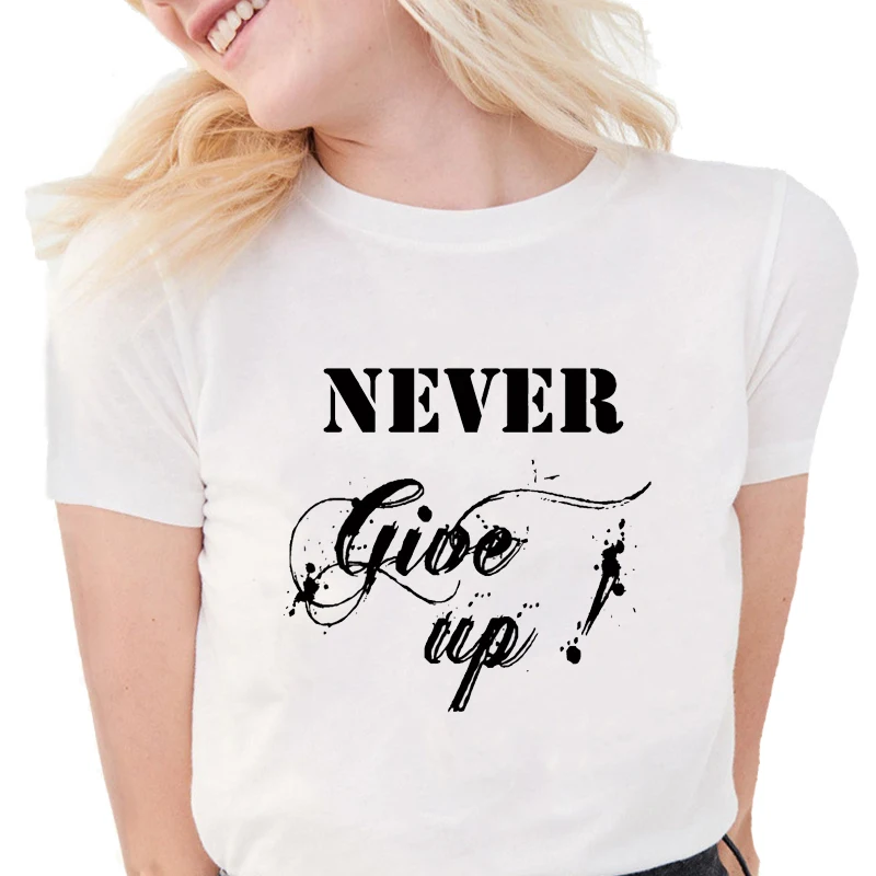 Футболка женская хлопковая с надписью Never Give Up|Футболки| |