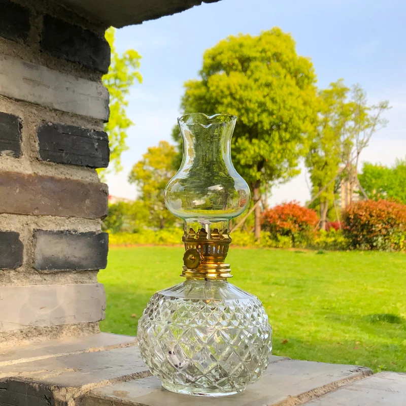 Lámpara de queroseno de cristal antiguo, luces de mesa de decoración de aceite, regalos artesanales