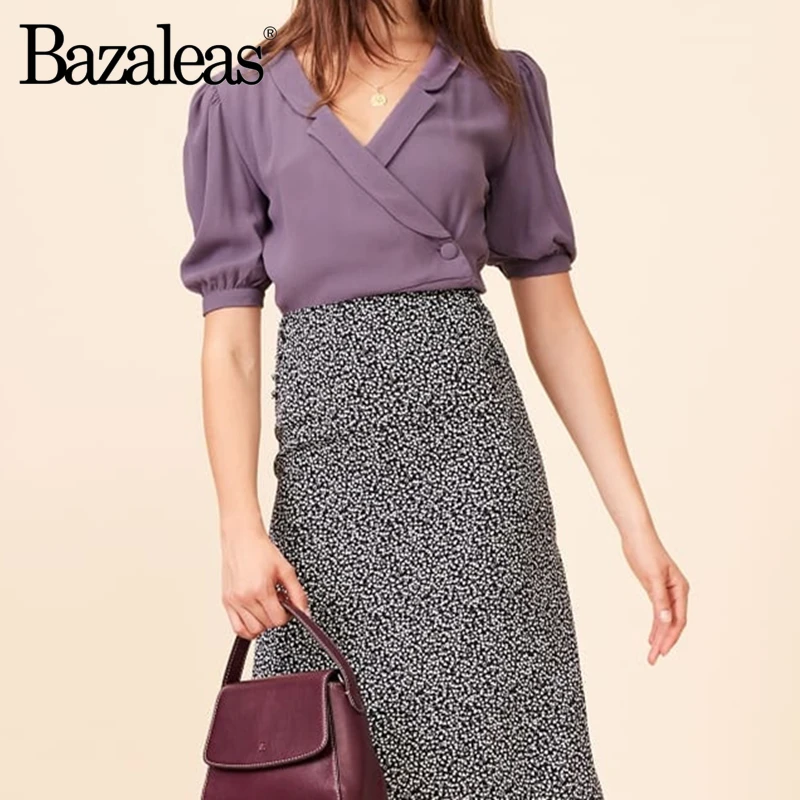 Bazaleas элегантные фиолетовые блузки mujer de moda 2019 винтажные шифоновые женские с