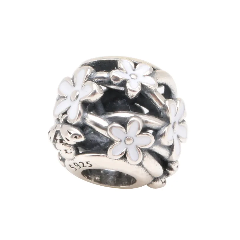 

DoDoFly Hot Sale Genuine 100% 925 Sterling Silver Hollow white daisy ladybug Beads Fit Original Bracelet Necklace DIY Jewelry