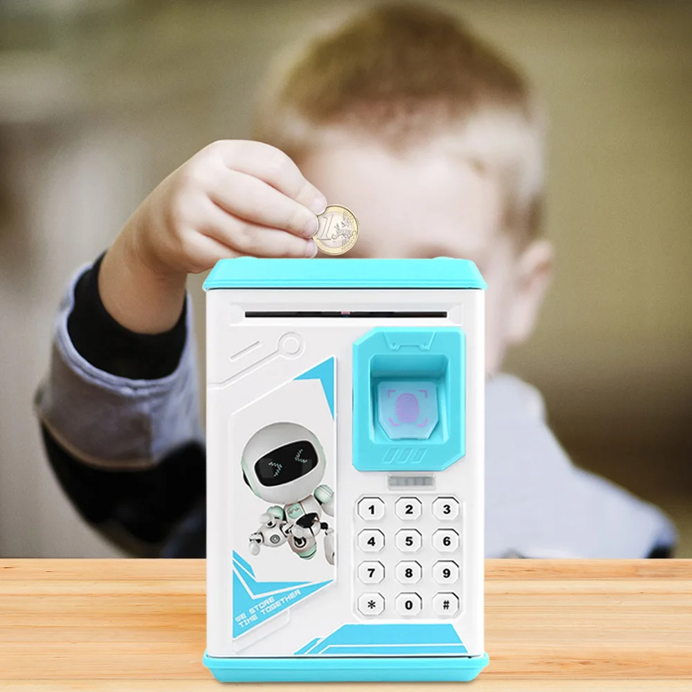

Fingerprint Electronic Piggy Bank ATM Password Money Cash Coins Saving Box ATM Bank Safe Box Automatic Deposit Banknote Gift