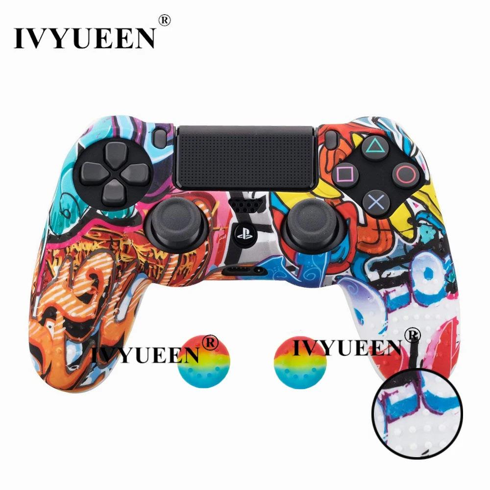 Силиконовый защитный чехол IVYUEEN с противоскользящим покрытием для sony Dualshock 4 PS4 DS4 Pro, тонкий чехол для контроллера, аналоговый захват для большого пальца - Цвет: Graffiti C